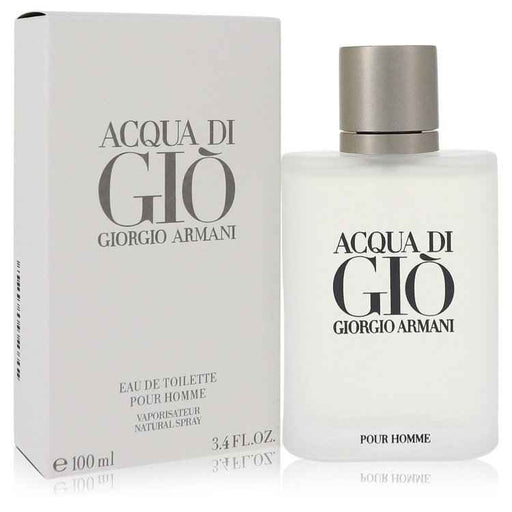 Giorgio Armani Acqua Di Gio Eau de Toilette spray for men, 3.3 oz bottle, with sleek packaging and Armani branding.