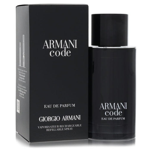 Giorgio Armani Armani Code Eau De Parfum spray for men, 2.5 oz, refillable bottle with sleek design.