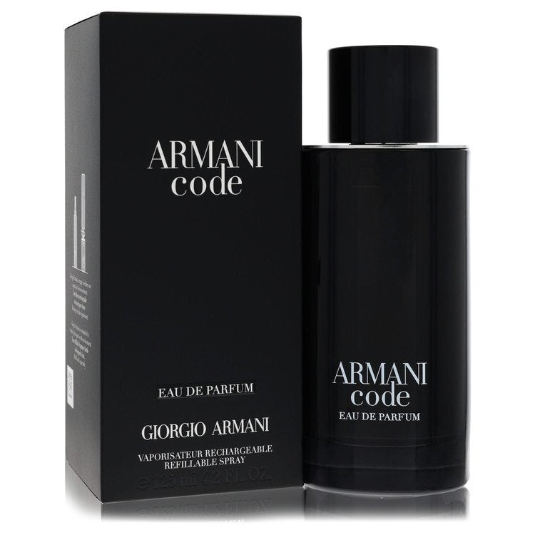 Giorgio Armani Armani Code Eau De Parfum spray for men, 4.2 oz bottle, sleek design, luxurious fragrance packaging
