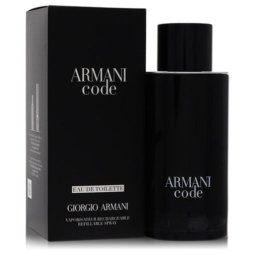 Giorgio Armani Armani Code Eau De Toilette spray for men, 4.2 oz, refillable bottle with sleek design and branding visible.