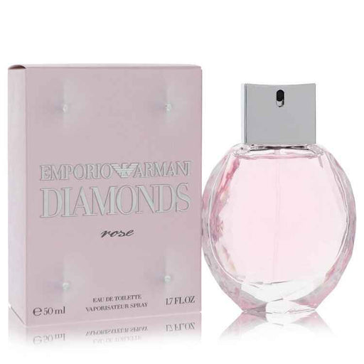Giorgio Armani Emporio Armani Diamonds Rose Eau De Toilette spray for women, 1.7 oz bottle with pink and gold accents.