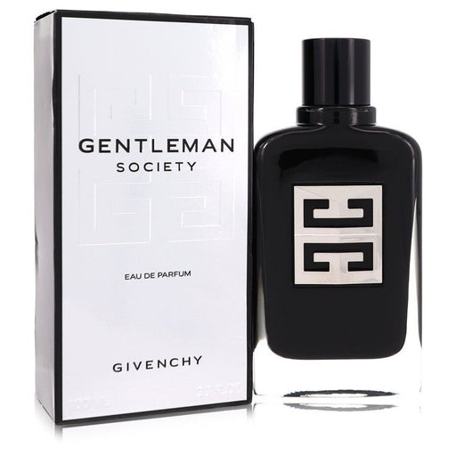 Gentleman Society by Givenchy Eau De Parfum spray for men, 3.3 oz bottle with sleek design and sophisticated branding.