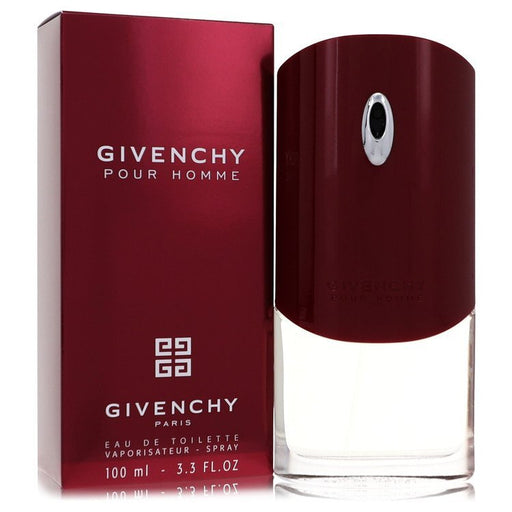 Givenchy Pour Homme Eau De Toilette spray in purple box for men, 3.3 oz bottle with sleek design