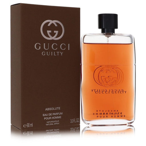Gucci Guilty Absolute men's eau de parfum spray in a 3 oz bottle, featuring dark, sleek packaging and a luxurious fragrance.