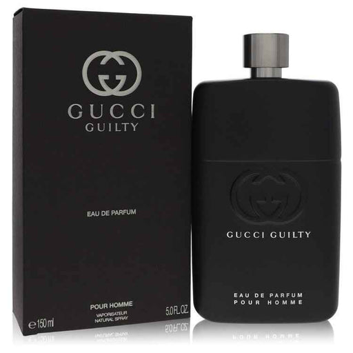 Guilty by Gucci Eau de Parfum spray for men, 5 oz bottle, featuring a sleek bottle design with gold accents.