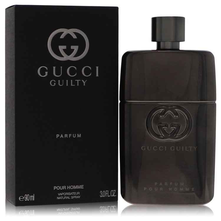 Gucci Guilty Pour Homme perfume spray for men, 3 oz bottle, with sleek packaging and branding visible.