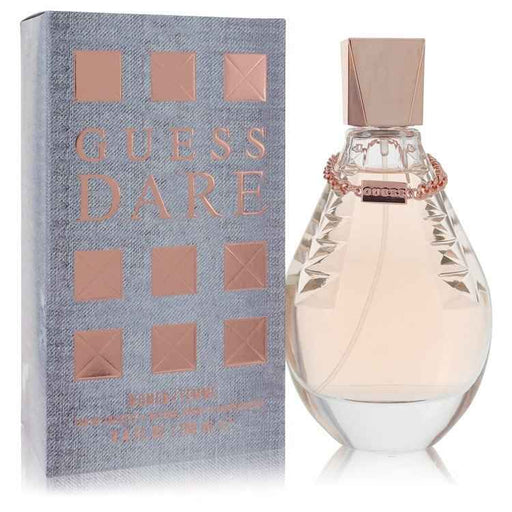 Guess Dare Eau De Toilette Spray for Women, 3.4 oz, featuring sleek packaging and the Guess logo.