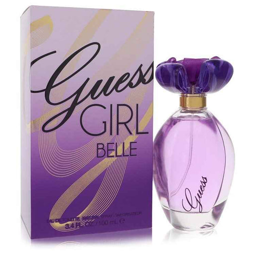 Guess Girl Belle Eau de Toilette spray for women, 3.4 oz, featuring floral and fruity notes in a sleek perfume bottle.