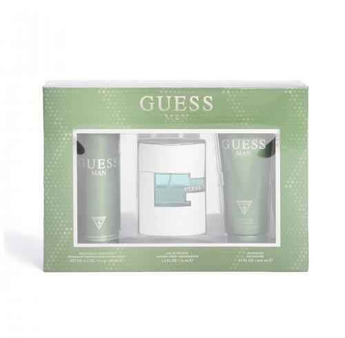 Guess Man 3-Piece Gift Set for Men includes two 2.5 oz Eau de Toilette bottles and a matching grooming accessory.