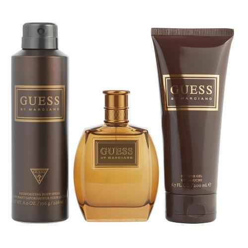 Marciano by Guess men's 3-piece gift set including 3.4 oz Eau de Toilette and accessories, displayed in the image.