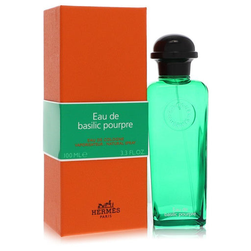 Hermes Eau de Basilic Pourpre cologne spray, 3.3 oz, unisex fragrance with purple basil scent, in a sleek bottle.