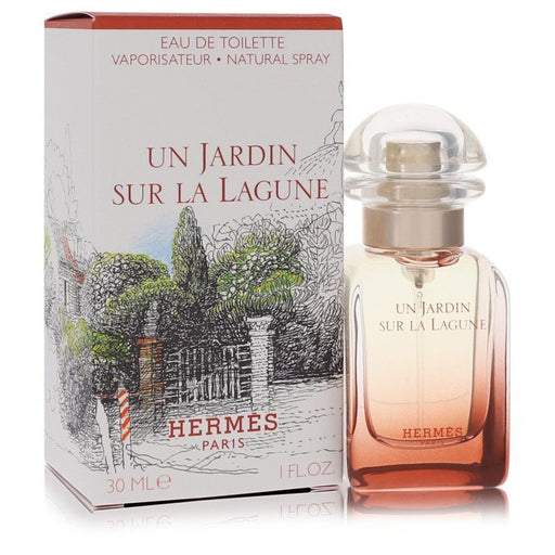 Hermes Un Jardin Sur La Lagune Eau de Toilette spray for women, 1 oz, featuring elegant fragrance bottle and floral design.