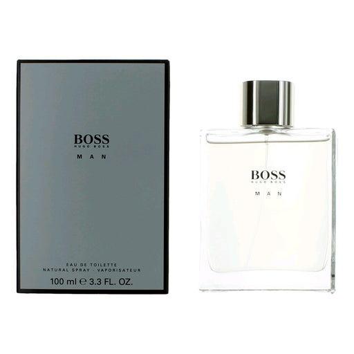 Hugo Boss Boss Man Eau de Toilette 3.3 oz bottle for men with sleek black packaging and silver accents.