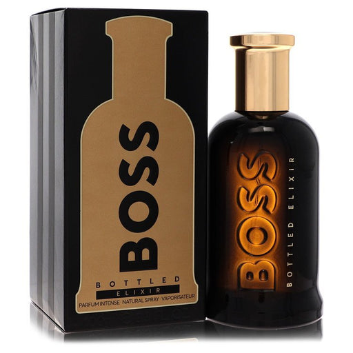 Hugo Boss Boss Bottled Elixir perfume bottle for men, 3.4 oz, with sleek design and Hugo Boss branding.