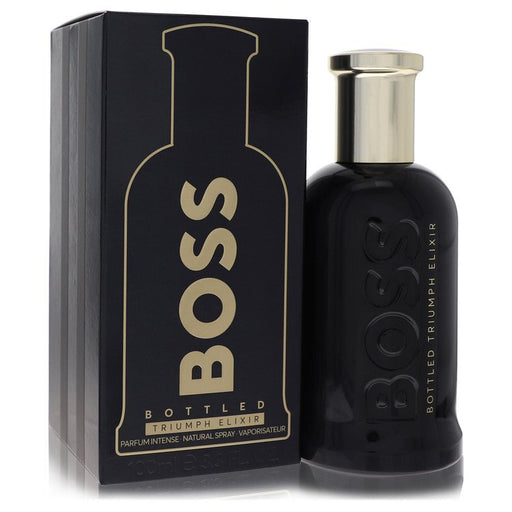 Hugo Boss Boss Bottled Triumph Elixir Eau de Parfum Intense for men, 3.4 oz bottle with sleek design and dark fragrance notes.