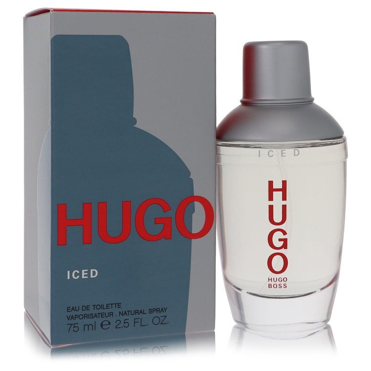 Hugo Iced by Hugo Boss men's Eau de Toilette spray, 2.5 oz bottle with sleek design and Hugo Boss branding visible.