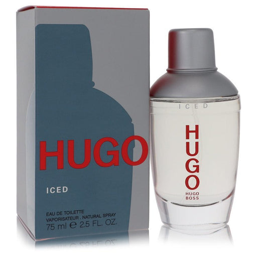 Hugo Iced by Hugo Boss men's Eau de Toilette spray, 2.5 oz bottle with sleek design and Hugo Boss branding visible.