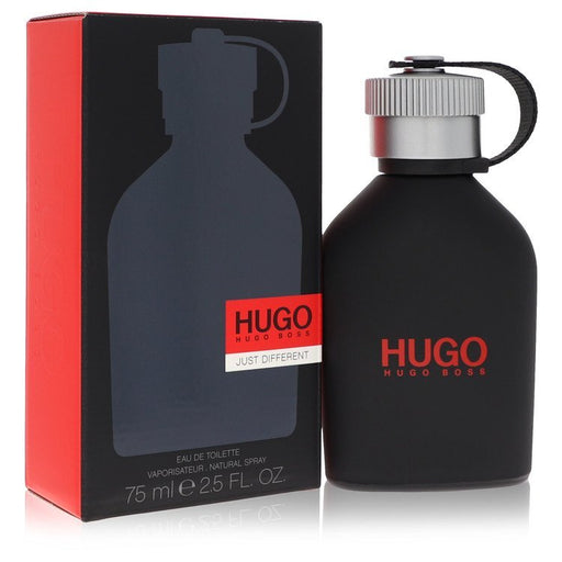 Hugo Just Different by Hugo Boss Eau de Toilette spray for men, 2.5 oz bottle with sleek design and branding.