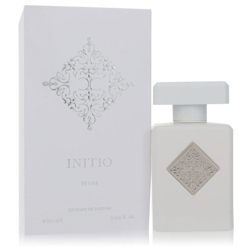 Rehab by Initio Parfums Prives Extrait De Parfum 3.04 oz bottle for men and unisex, elegant fragrance with minimalist label design.