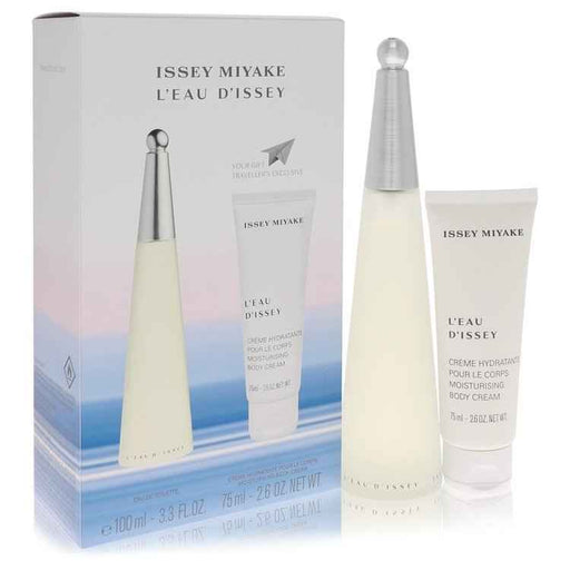 Issey Miyake L'EAU D'ISSEY gift set for women, featuring perfume bottles and matching accessories in elegant packaging