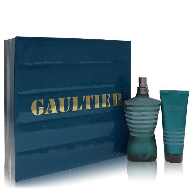 Jean Paul Gaultier men's gift set including fragrance bottles and grooming products in stylish packaging.