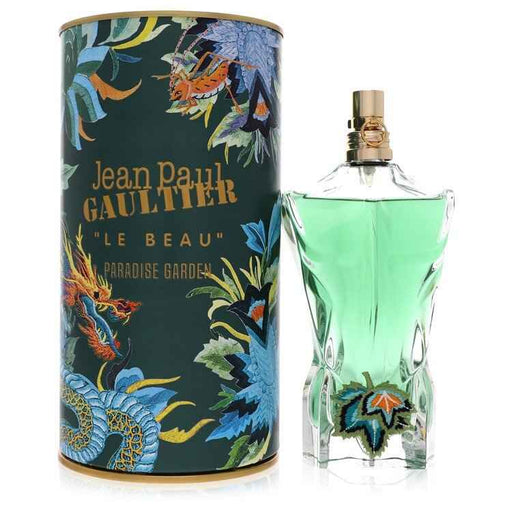 Jean Paul Gaultier Le Beau Paradise Garden Eau De Parfum spray for men, 4.2 oz bottle with floral and citrus notes.
