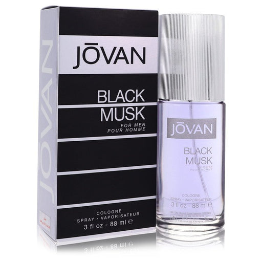 Black Musk by Jovan men's cologne spray in a 3 oz bottle, featuring a dark, musky fragrance with sleek black packaging.