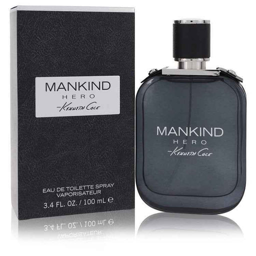 Kenneth Cole Mankind Hero Eau De Toilette spray for men, 3.4 oz bottle, featuring sleek packaging and masculine fragrance.