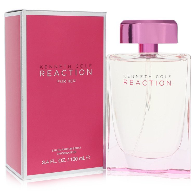 Reaction by Kenneth Cole women's Eau De Parfum spray, 3.4 oz, featuring elegant fragrance bottle and brand logo.
