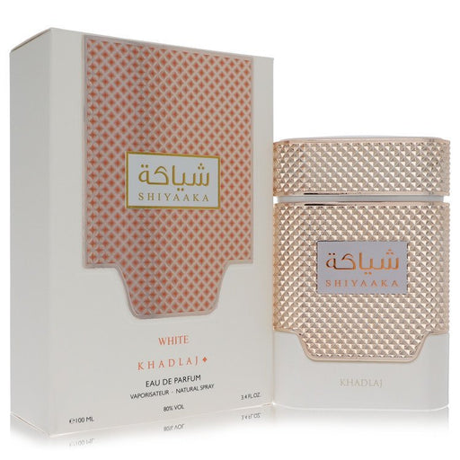 Khadlaj Shiyaaka White Eau De Parfum Spray for men, 3.4 oz bottle with elegant design and classic fragrance notes.