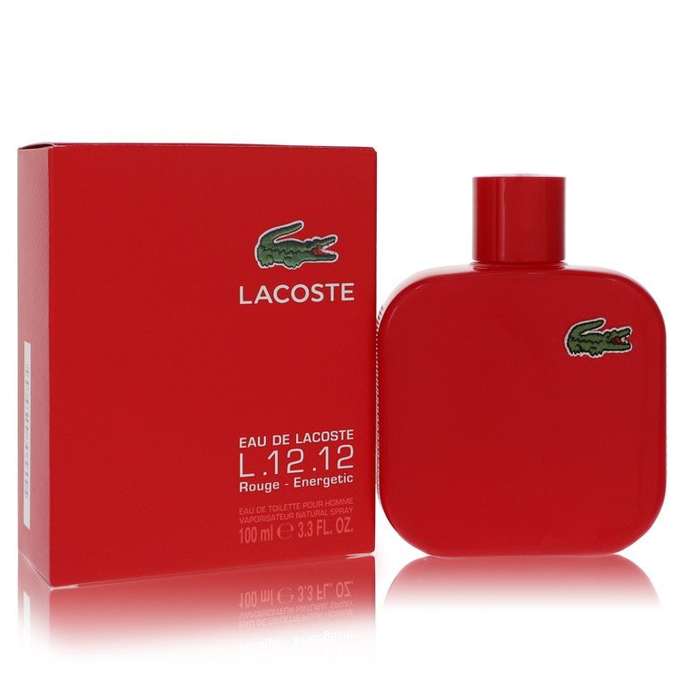 Lacoste Eau De Lacoste L.12.12 Rouge men's Eau de Toilette spray 3.3 oz bottle with red accents and Lacoste branding.