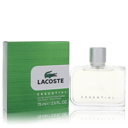 Lacoste Essential men's Eau De Toilette spray 2.5 oz bottle, featuring sleek packaging and Lacoste branding.