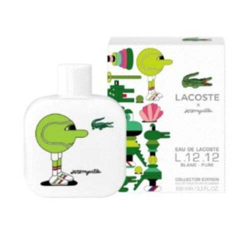 Lacoste Eau De Lacoste L.12.12 Blanc Collector Edition men's cologne 3.3 oz tester bottle with minimalist design and Lacoste logo