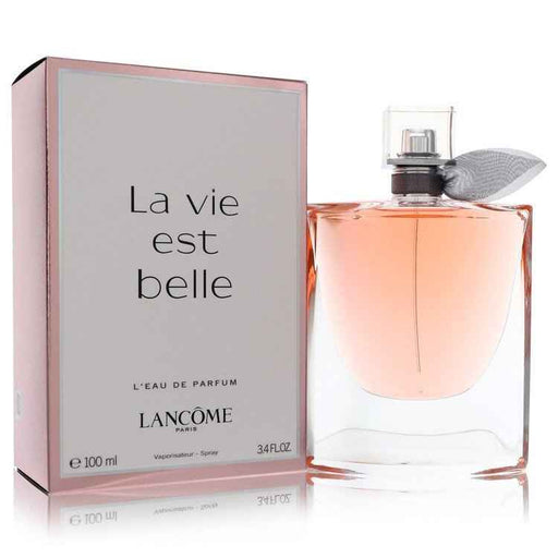 Lancome La Vie Est Belle Eau de Parfum spray for women, 3.4 oz bottle, elegant packaging with floral accents.