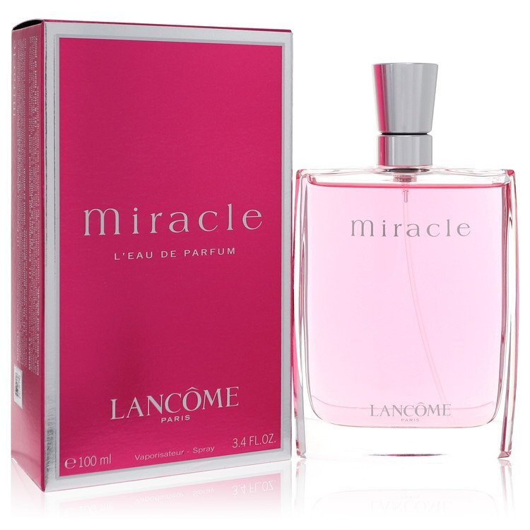 Miracle by Lancome 3.4 oz Eau De Parfum Spray bottle with elegant design and floral fragrance notes.