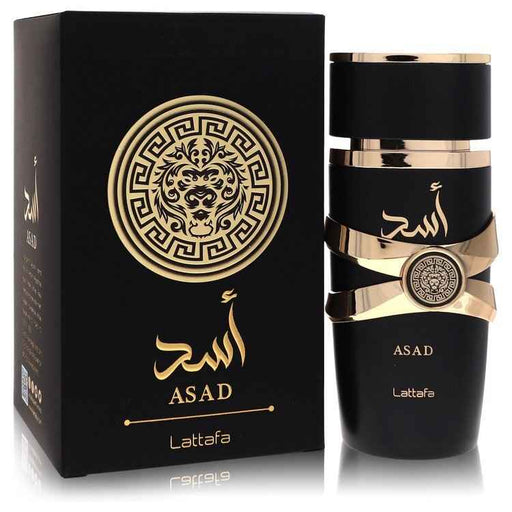 Asad by Lattafa Eau De Parfum spray for women and unisex, 3.4 oz bottle with elegant packaging.