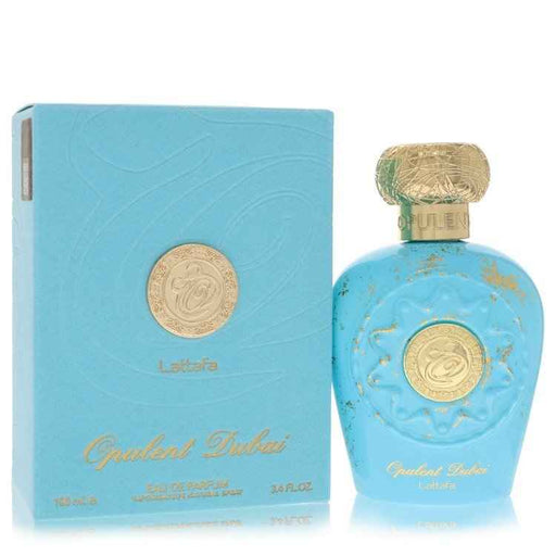 Opulent Dubai by Lattafa Eau De Parfum spray for women and unisex, 3.4 oz bottle with elegant packaging.