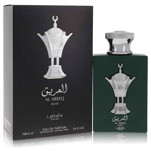 Lattafa Pride Al Areeq Silver Eau De Parfum spray for men and unisex, 3.4 oz bottle with sleek silver packaging