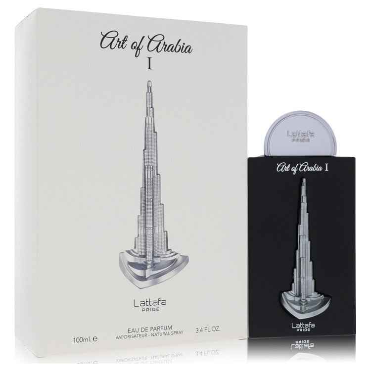 Lattafa Pride Art of Arabia I Eau De Parfum spray 3.4 oz, unisex fragrance bottle with elegant design.