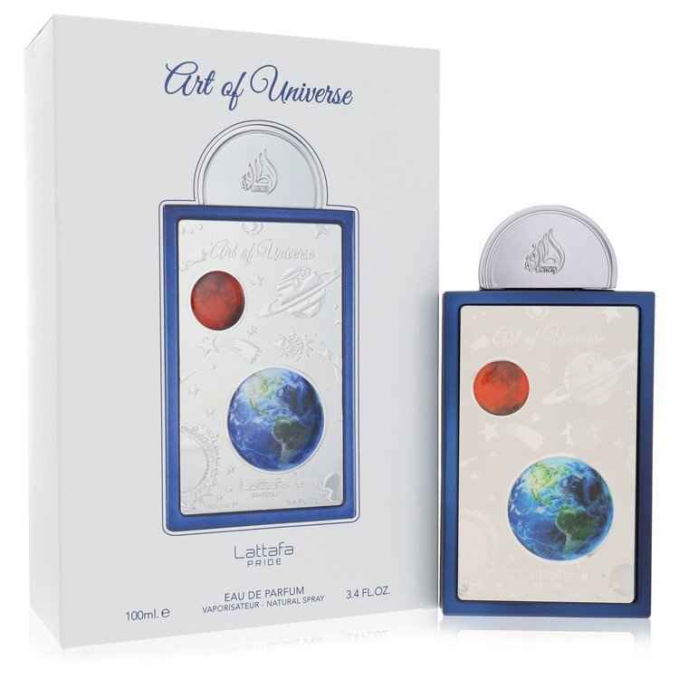 Lattafa Pride Art of Universe Eau De Parfum spray 3.4 oz, unisex fragrance with elegant bottle design.