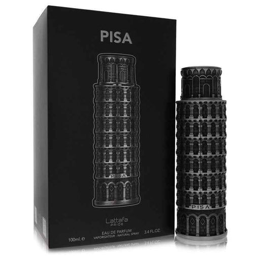 Lattafa Pride Pisa Eau De Parfum spray for men, 3.4 oz, featuring elegant bottle design and distinctive fragrance.