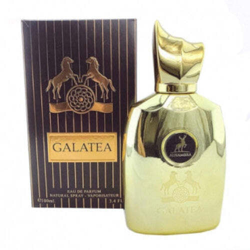 Lattafa Galatea Men’s Eau De Parfum 3.4 oz cologne bottle with sleek design and elegant branding.