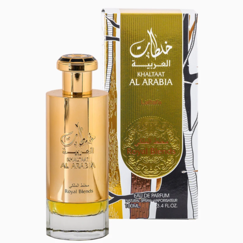 Lattafa Khaltaat Al Arabia Royal Blends unisex Eau De Parfum spray, 3.4 oz, featuring elegant floral and oriental fragrance notes.