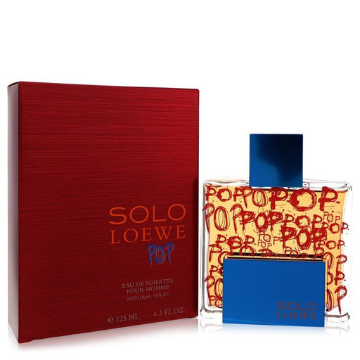Loewe Solo Loewe Pop Eau De Toilette Spray 4.3 oz bottle with a vibrant design for men.