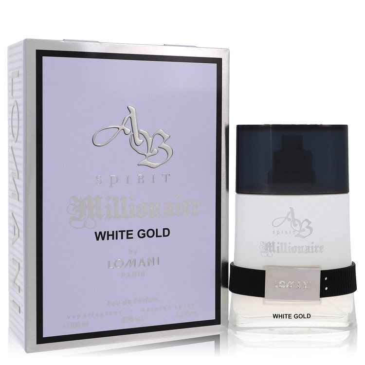 Lomani AB Spirit Millionaire White Gold Eau De Parfum spray for men, 3.3 oz bottle with sleek white gold design