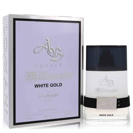 Lomani AB Spirit Millionaire White Gold Eau De Parfum spray for men, 3.3 oz bottle with sleek white gold design