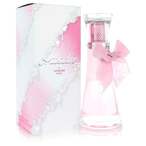 Lomani Attractive Eau De Parfum spray for women, 3.3 oz bottle with elegant packaging and floral scent design.