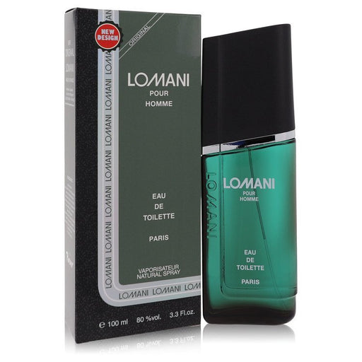 Lomani by Lomani Eau De Toilette Spray 3.4 oz bottle for men with a sleek design and elegant packaging.