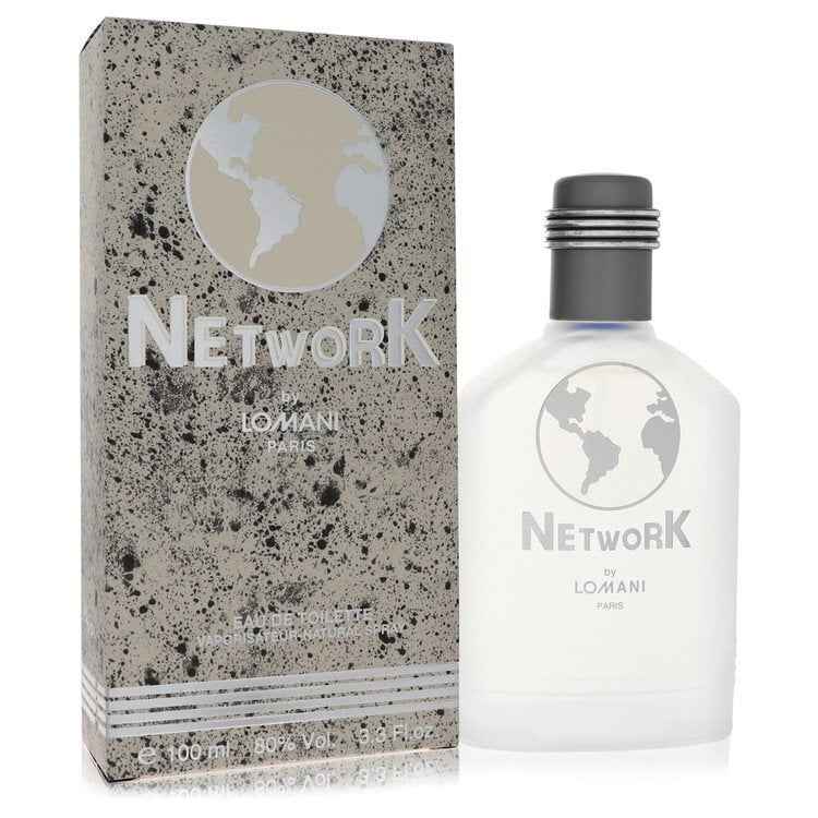 Lomani Network Eau De Toilette spray for men, 3.3 oz bottle, featuring sleek packaging and a modern fragrance design.