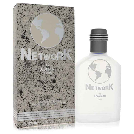 Lomani Network Eau De Toilette spray for men, 3.3 oz bottle, featuring sleek packaging and a modern fragrance design.